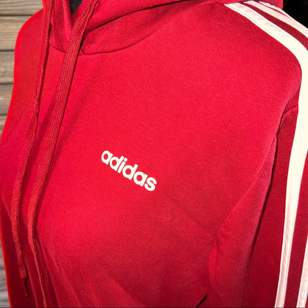 Adidas - Hooded Sweatshirt - Red/ White (Striped Sleeves) -